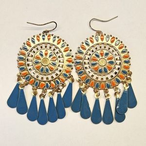 Blue and Orange Round Tassle Earrings